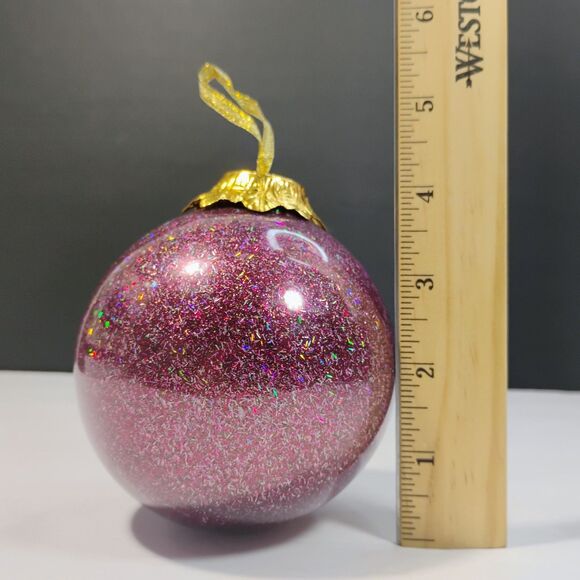 Vtg Purple Christmas Ball Tree Ornament Holographic Sparkle Shatter Resistant - Picture 5 of 7